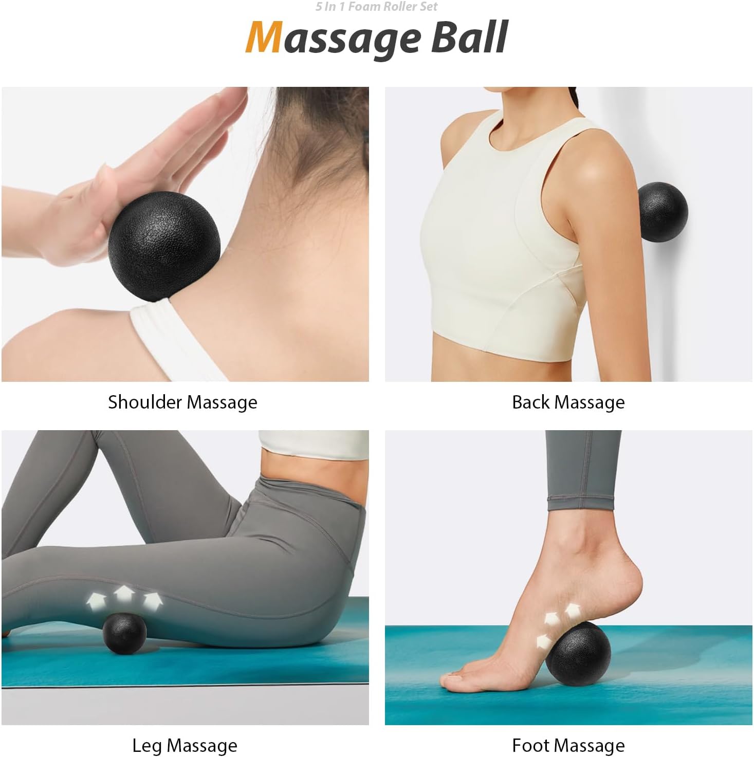 5 in1 Foam Roller Set, Trigger Point Foam Roller, Massage Roller Stick, Massage Ball, Resistance Band for Deep Muscle Massage Pilates Yoga,Fitness Exercise for Whole Body (Black-Red) - Image 6