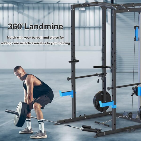 Power Cage, Multi-Functional Power Rack with J-Hooks, Dip Handles, Landmine Attachment and Optional Cable Pulley System for Home Gym - Image 6