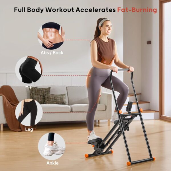 Foldable Stair Stepper Machine - Vertical Stair Climber for Home Gym, Full-Body Cardio Workout Equipment with Adjustable Handlebar & Pedals, Extended Step Range Design - Image 3