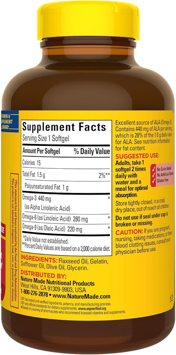 Nature Made Triple Omega 3 6 9 Supplements, Flaxseed, Safflower & Olive Oils, Fish Free Omega 3 Fatty Acid Supplement, 150 Softgels, 75 Day Supply - Image 10