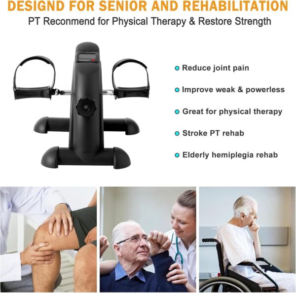 Under Desk Bike Pedal Exerciser, Portable Mini Exercise Bike with LCD Display for Home/Office, Desk Cycle for Leg/Arm with Handle, Leg Exerciser While Sitting for Seniors - Image 9