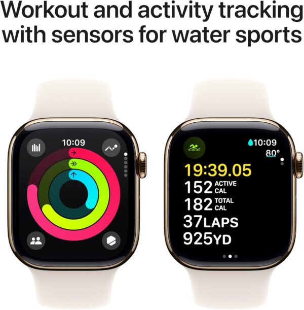 Apple Watch Series 10 [GPS + Cellular 42mm case] Smartwatch with Gold Titanium Case with Starlight Sport Band - S/M. Fitness Tracker, ECG App, Always-On Retina Display, Water Resistant - Image 6