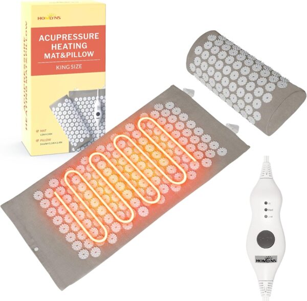 HOMLYNS Heated Acupressure Mats - 3 Heat Levels with 2 Hours Auto Off, Heating Acupuncture Mat Full Body Massage for Pain Relief Pad in Grey - Image 2
