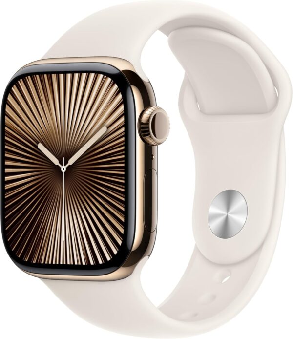 Apple Watch Series 10 [GPS + Cellular 42mm case] Smartwatch with Gold Titanium Case with Starlight Sport Band - S/M. Fitness Tracker, ECG App, Always-On Retina Display, Water Resistant - Image 2