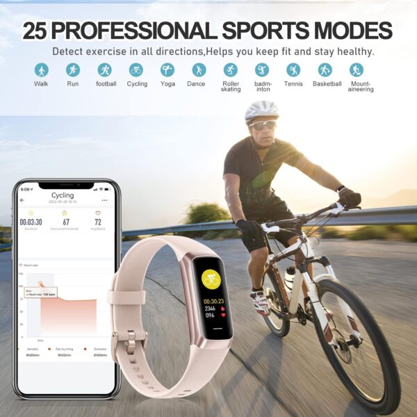 Fitness Tracker with 24/7 Heart Rate, Blood Oxygen Blood Pressure Sleep Monitor, Activity Trackers 5 ATM Waterproof,Step Calorie Counter Pedometer Health Smart Watch for Women Men Pi - Image 6