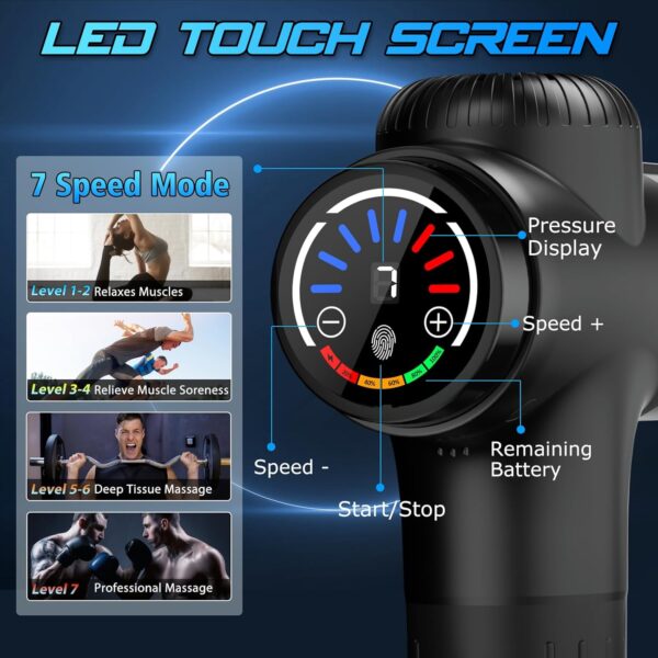 TOLOCO Massage Gun Deep Tissue, Percussion Massage Gun with 10 Replacement Heads, Super Quiet Portable Electric Massager for Athletes, Relax, Black - Image 3
