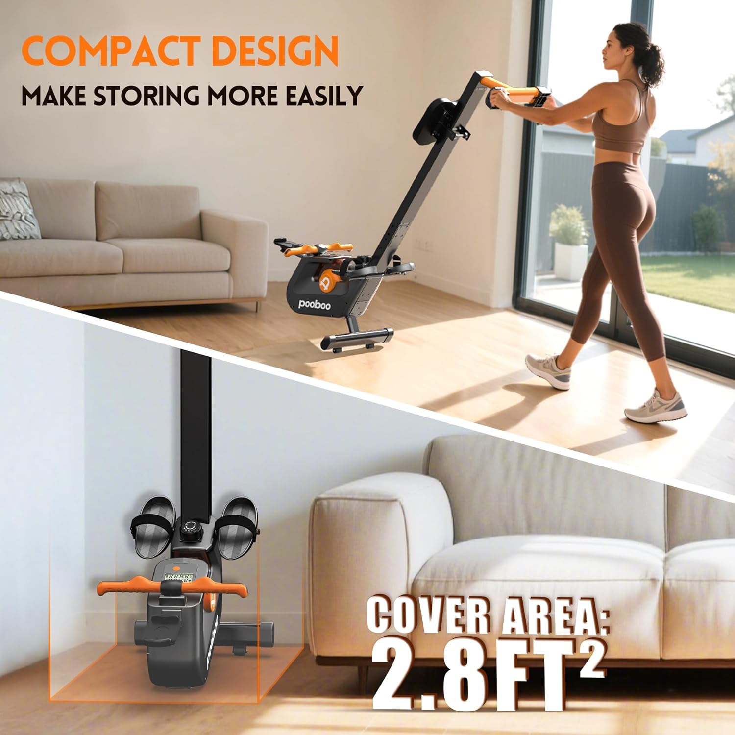 pooboo rowing machine, Max 350 LBS Magnetic Rower with LCD Monitor, Tablet Holder, Upgraded Rowing machines for home use - Image 9