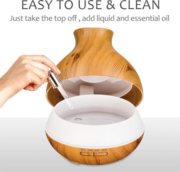BZseed Aromatherapy Essential Oil Diffuser 550ml 12 Hours Wood Grain Aroma Diffuser with Timer Cool Mist Humidifier for Large Room, Home, Baby Bedroom, Waterless Auto Shut-off,7 Colors Lights Changing - Image 7
