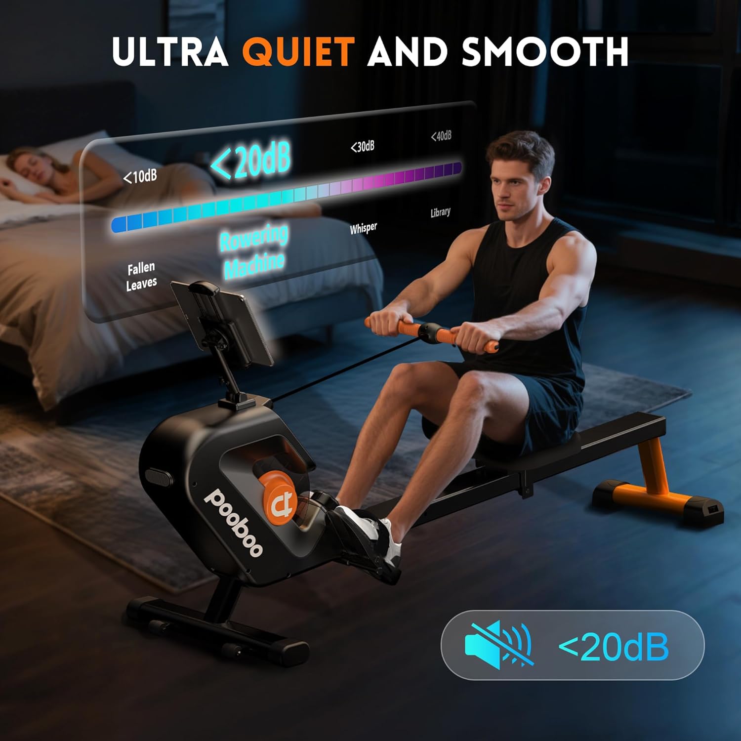 pooboo rowing machine, Max 350 LBS Magnetic Rower with LCD Monitor, Tablet Holder, Upgraded Rowing machines for home use - Image 8