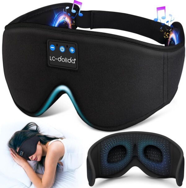 LC-dolida Sleep Headphones, 3D Sleep Mask Bluetooth Wireless Music Eye Mask, Sleeping Headphones for Side Sleepers Sleep Mask with Bluetooth Headphones Ultra-Thin Stereo Speakers Perfect for Sleeping - Image 2