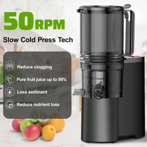 Cold Press Juicer, 5.8" Wide Feed Chute Juice Extractor Machine with 400W, High Juice Yield, Slow Masticating Juicer for Whole Vegetables & Fruits - Image 9