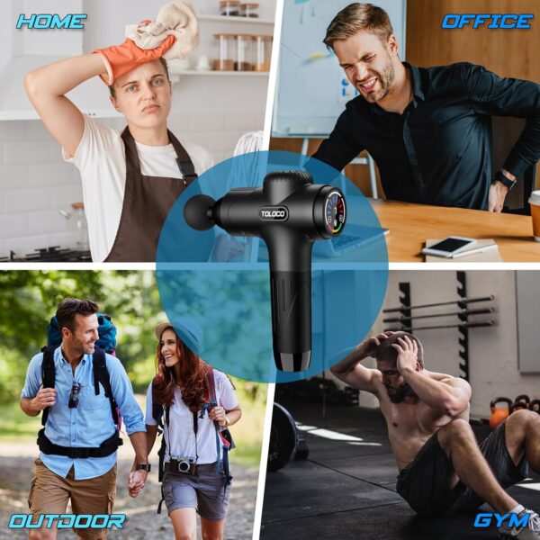 TOLOCO Massage Gun Deep Tissue, Percussion Massage Gun with 10 Replacement Heads, Super Quiet Portable Electric Massager for Athletes, Relax, Black - Image 7