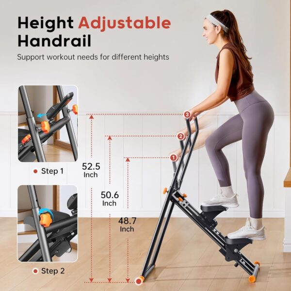 Foldable Stair Stepper Machine - Vertical Stair Climber for Home Gym, Full-Body Cardio Workout Equipment with Adjustable Handlebar & Pedals, Extended Step Range Design - Image 5