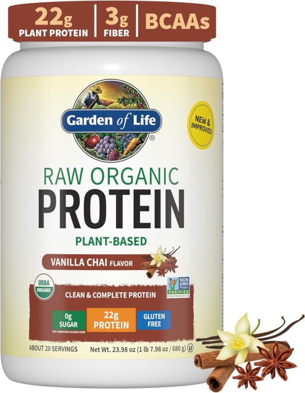 Organic Vegan Vanilla Chai Protein Powder, Garden of Life 22g Plant Based Protein & BCAAs, Organic Protein Powder with Probiotics & Enzymes, Non-GMO, Gluten-Free Lactose Free 1.2 LB - Image 2