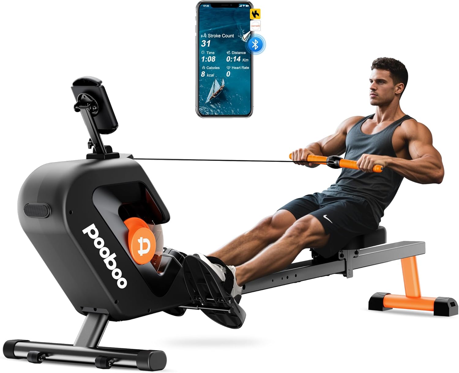 pooboo rowing machine, Max 350 LBS Magnetic Rower with LCD Monitor, Tablet Holder, Upgraded Rowing machines for home use - Image 2