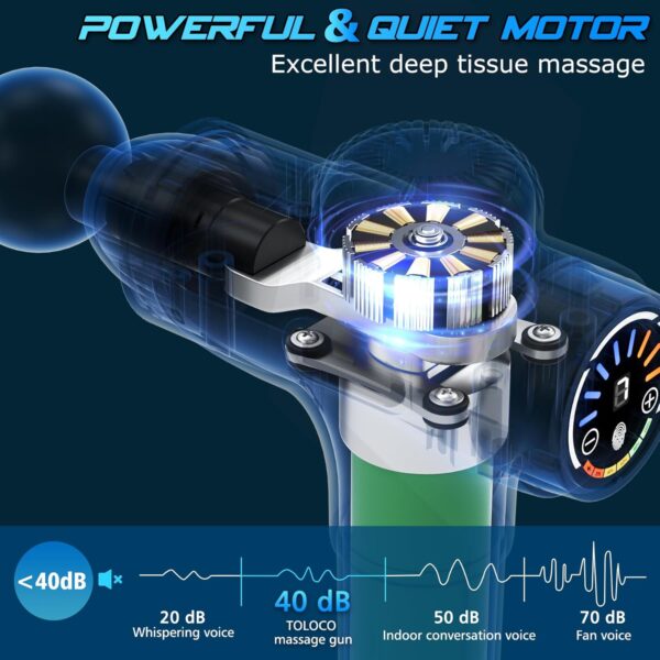 TOLOCO Massage Gun Deep Tissue, Percussion Massage Gun with 10 Replacement Heads, Super Quiet Portable Electric Massager for Athletes, Relax, Black - Image 4
