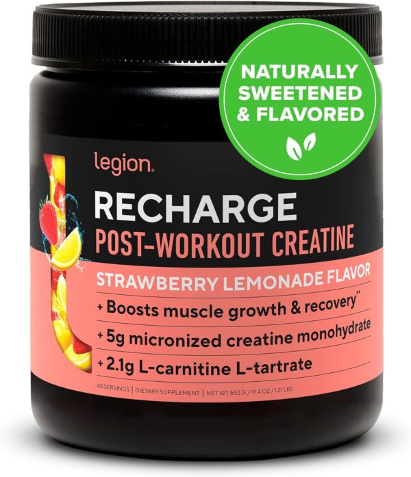 LEGION Recharge Post Workout Supplement (Strawberry Lemonade) - All Natural Muscle Builder & Recovery Drink with Micronized Creatine Monohydrate. Naturally Sweetened & Flavored 60 Serving - Image 2