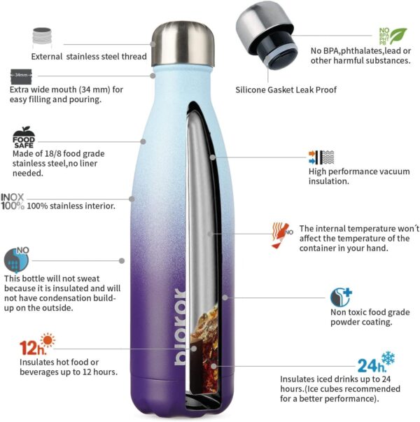 BJPKPK 17oz Insulated Stainless Steel Water Bottles,Sports Water Bottles Keep Cold for 24 Hours and Hot for 12 Hours,BPA Free for Travel,Ocean Dream - Image 4