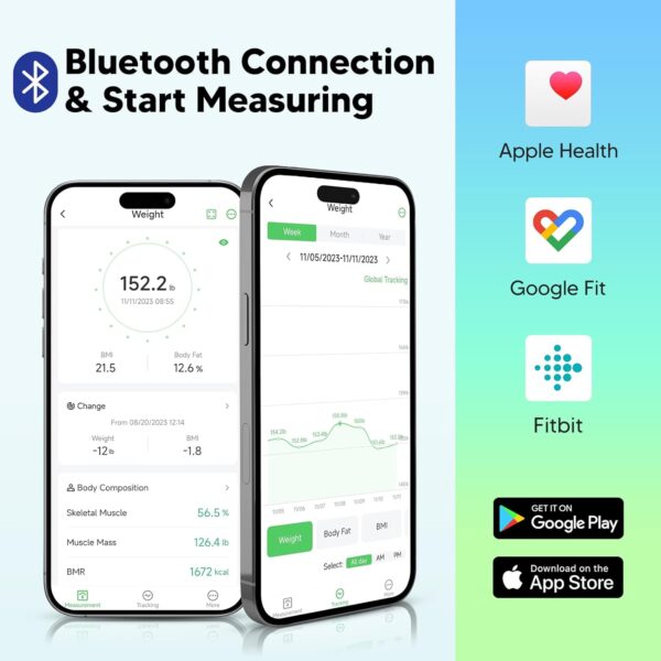 Arboleaf Smart Scale With BMI, Body Fat, Muscle Mass, 14 Composition Metrics, Large LED Display, Digital Bathroom Scale for Weight, Accurate Weighing Machine, App Sync, 500lbs, 11.8" - Image 6