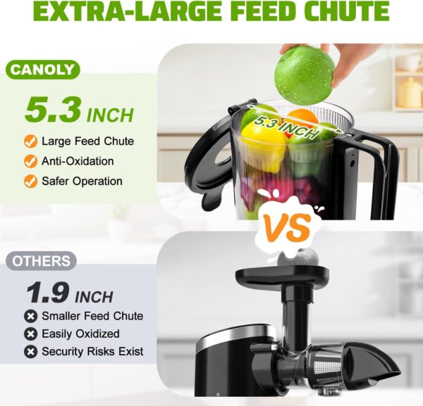 Cold Press Juicer, 5.8" Wide Feed Chute Juice Extractor Machine with 400W, High Juice Yield, Slow Masticating Juicer for Whole Vegetables & Fruits - Image 3