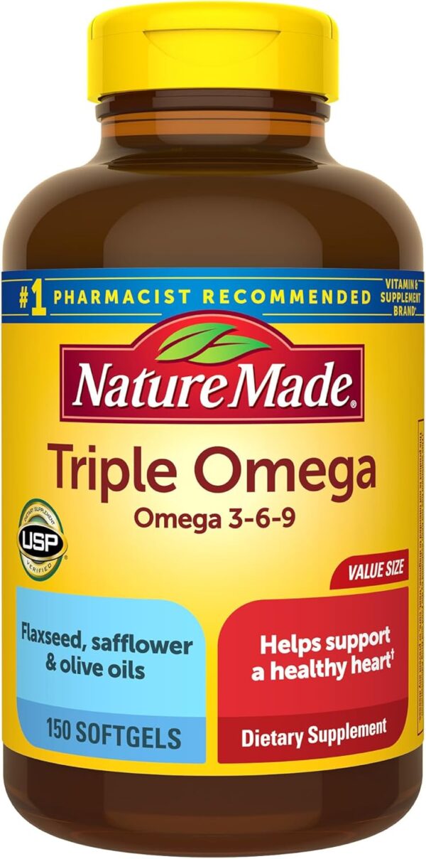 Nature Made Triple Omega 3 6 9 Supplements, Flaxseed, Safflower & Olive Oils, Fish Free Omega 3 Fatty Acid Supplement, 150 Softgels, 75 Day Supply - Image 2