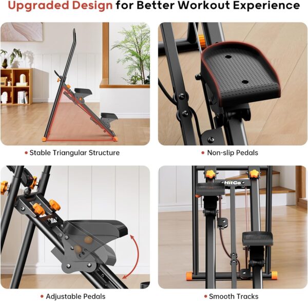 Foldable Stair Stepper Machine - Vertical Stair Climber for Home Gym, Full-Body Cardio Workout Equipment with Adjustable Handlebar & Pedals, Extended Step Range Design - Image 8