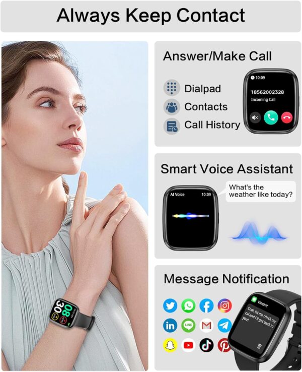 Smart Watches for Men/Women, 1.75" Bluetooth Call, AI Voice Smartwatch, 24/7 Heart Rate Monitor, Blood Pressure/SpO2/Sleep Tracker, IP68 Waterproof, 100+ Sports Fitness Tracker for Android iOS Black - Image 3