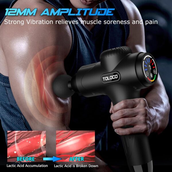 TOLOCO Massage Gun Deep Tissue, Percussion Massage Gun with 10 Replacement Heads, Super Quiet Portable Electric Massager for Athletes, Relax, Black - Image 5