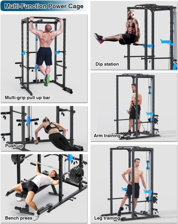Power Cage, Multi-Functional Power Rack with J-Hooks, Dip Handles, Landmine Attachment and Optional Cable Pulley System for Home Gym - Image 5