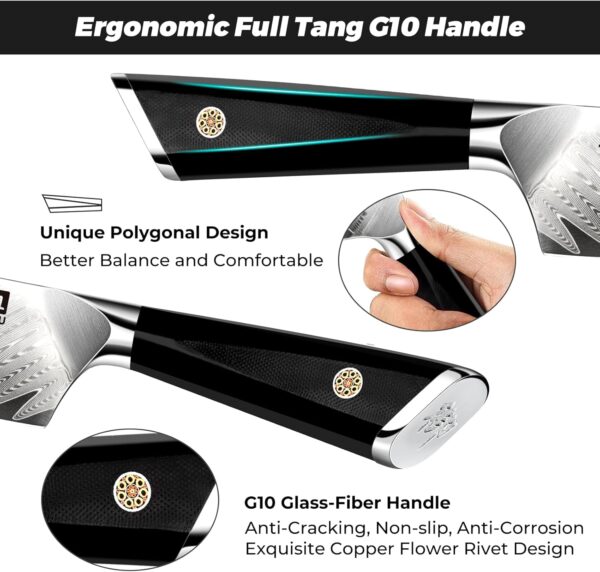 SHAN ZU Damascus Chef Knife 8 inch, 67-Layer High Carbon Steel Kitchen Knife Ultra Sharp Japanese Chef Knives, Professional Kitchen Utility Knives with G10 Ergonomic Handle/Gift Box - Image 4