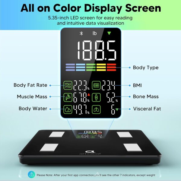 Arboleaf Smart Scale With BMI, Body Fat, Muscle Mass, 14 Composition Metrics, Large LED Display, Digital Bathroom Scale for Weight, Accurate Weighing Machine, App Sync, 500lbs, 11.8" - Image 3