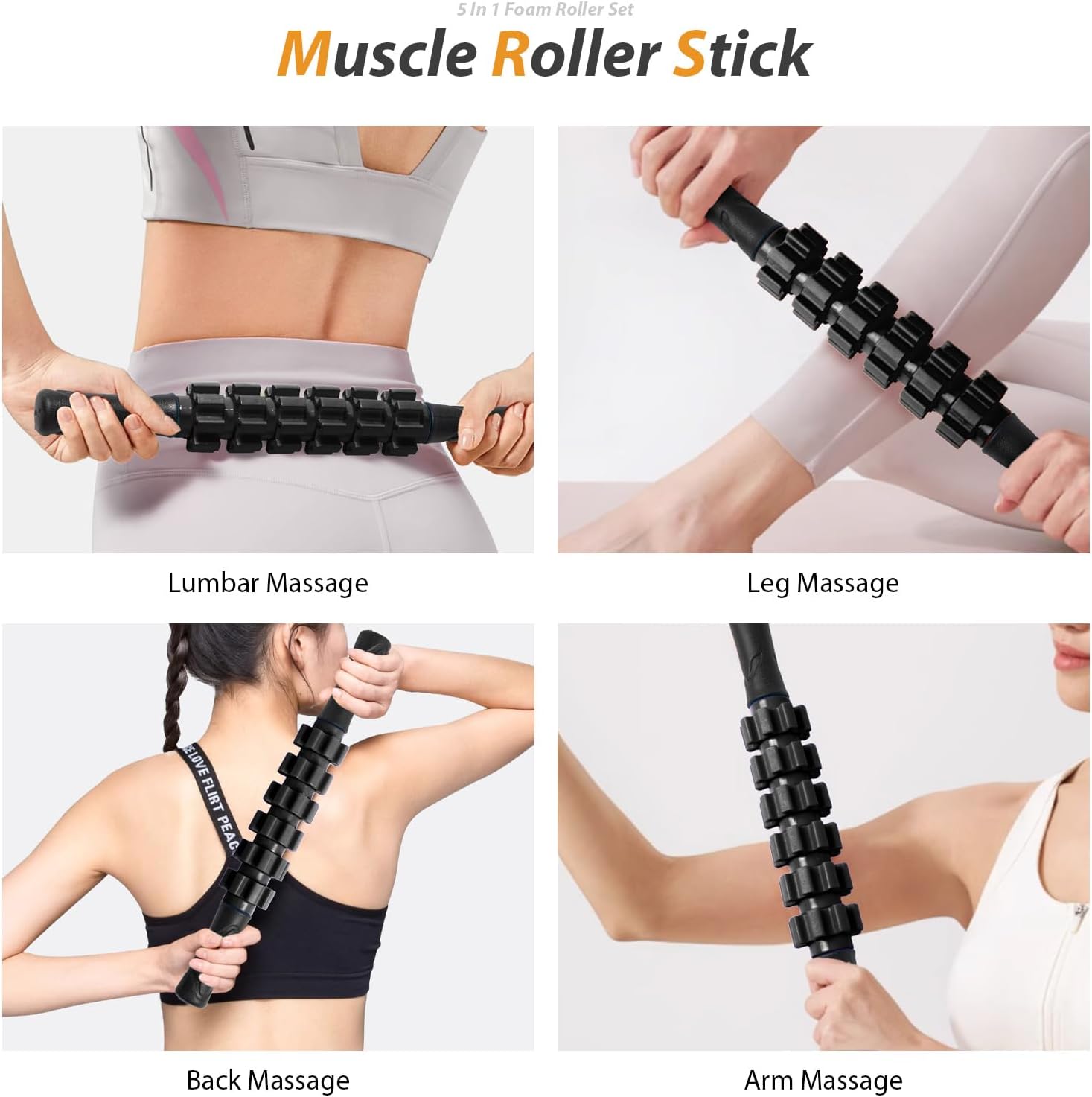 5 in1 Foam Roller Set, Trigger Point Foam Roller, Massage Roller Stick, Massage Ball, Resistance Band for Deep Muscle Massage Pilates Yoga,Fitness Exercise for Whole Body (Black-Red) - Image 5
