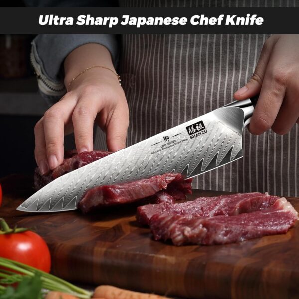SHAN ZU Damascus Chef Knife 8 inch, 67-Layer High Carbon Steel Kitchen Knife Ultra Sharp Japanese Chef Knives, Professional Kitchen Utility Knives with G10 Ergonomic Handle/Gift Box - Image 7