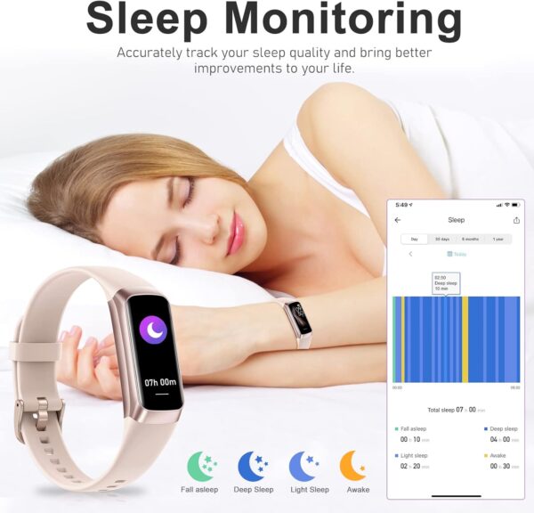 Fitness Tracker with 24/7 Heart Rate, Blood Oxygen Blood Pressure Sleep Monitor, Activity Trackers 5 ATM Waterproof,Step Calorie Counter Pedometer Health Smart Watch for Women Men Pi - Image 4