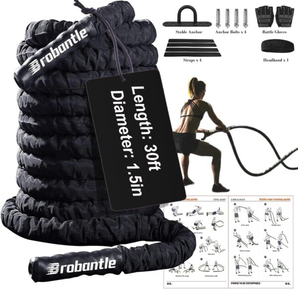 Battle Rope Battle Ropes for Exercise Workout Rope Exercise Rope Battle Ropes for Home Gym Heavy Ropes for Exercise Training Ropes for Working Out Weighted Workout Rope Exercise Workout Equipment - Image 2