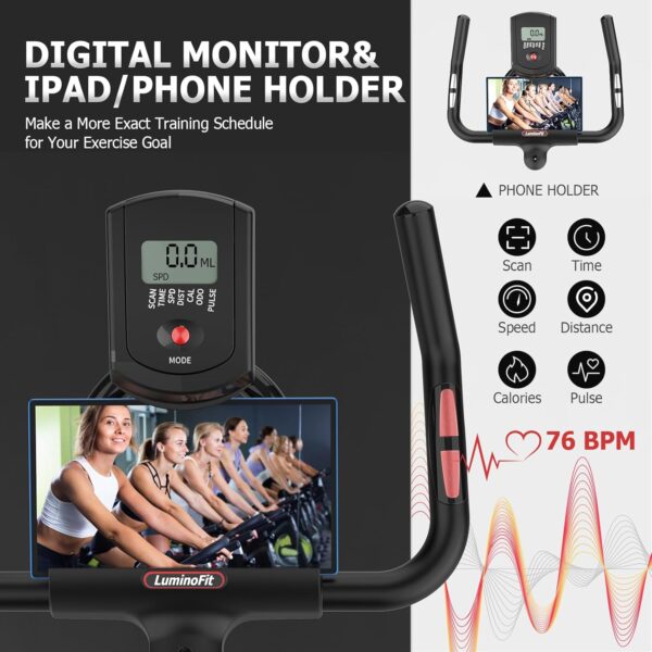 Exercise Bike, Stationary Bikes for Home with 330lbs Weight Capacity, Indoor Cycling Bike with Silent Belt Drive System, Tablet Holder, LCD Monitor for Home Bicycle Workout1 - Image 6