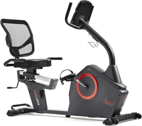 Sunny Health & Fitness Programmable 16 Levels Electro-Magnetic Resistance Recumbent Exercise Bike with 24 Pre-Build Workouts and 300 lbs Weight Capacity, Optional Free SunnyFit App Bluetooth Connect - Image 3
