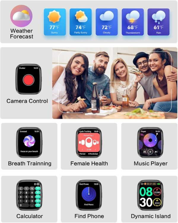 Smart Watches for Men/Women, 1.75" Bluetooth Call, AI Voice Smartwatch, 24/7 Heart Rate Monitor, Blood Pressure/SpO2/Sleep Tracker, IP68 Waterproof, 100+ Sports Fitness Tracker for Android iOS Black - Image 7