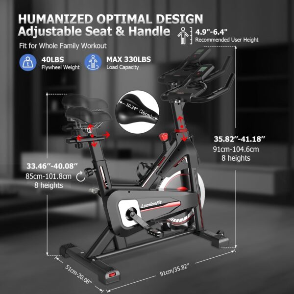 Exercise Bike, Stationary Bikes for Home with 330lbs Weight Capacity, Indoor Cycling Bike with Silent Belt Drive System, Tablet Holder, LCD Monitor for Home Bicycle Workout1 - Image 8