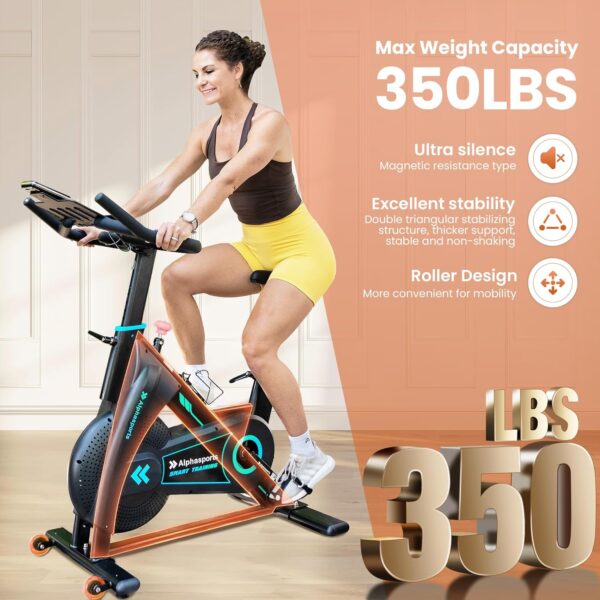 Exercise Bike, LET'S CAMP Brake Pad/Adjustable Magnetic Stationary Bike for Home,Indoor Cycling Bike with Low Noise,Heart Rate Handle and LCD Monitor,Cycle Bike with 350lbs Weight Capacity - Image 6