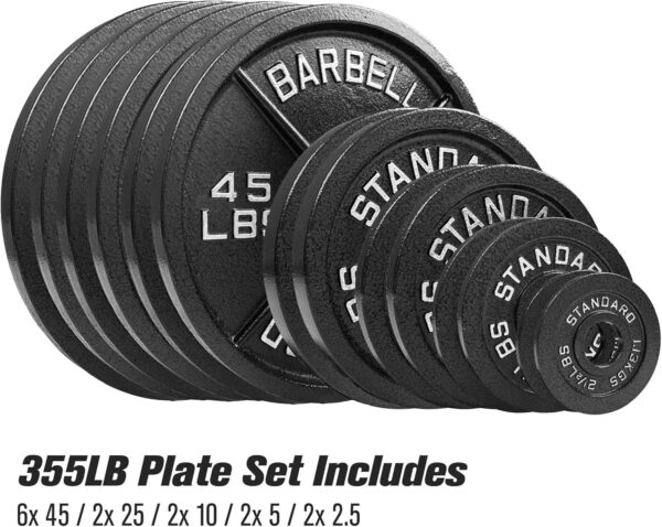 Steel Olympic Plates 355lb Set - Olympic Standard Premium Coated 2.5lb, 5lb, 10lb, 25lb, and 3x 45lb Pairs for Weight Lifting Powerlifting - Image 5