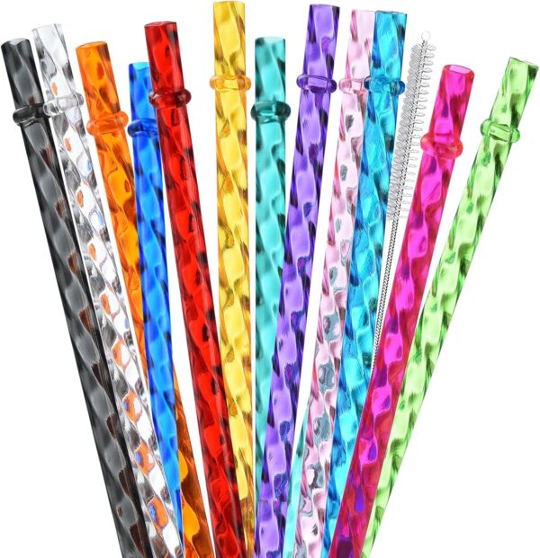 ALINK 12-Pack Reusable Plastic Clear Swirl Straws, 11" Long Colorful Hard Plastic Tumbler Replacement Straws for 16 OZ 20 OZ 30 OZ Stanley, YETI, Starbucks, Owala Tumblers with Brush - Image 2