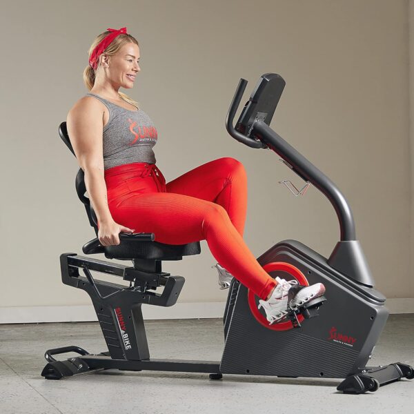 Sunny Health & Fitness Programmable 16 Levels Electro-Magnetic Resistance Recumbent Exercise Bike with 24 Pre-Build Workouts and 300 lbs Weight Capacity, Optional Free SunnyFit App Bluetooth Connect - Image 12