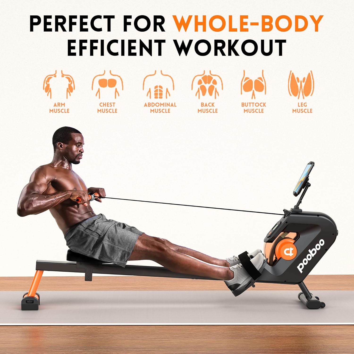 pooboo rowing machine, Max 350 LBS Magnetic Rower with LCD Monitor, Tablet Holder, Upgraded Rowing machines for home use - Image 3