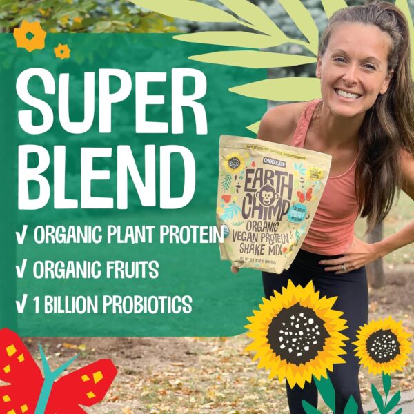 EarthChimp Organic Vegan Protein Powder - with Probiotics - Non GMO, Dairy Free, Non Whey, Plant Based Protein Powder for Women and Men, Gluten Free - 26 Servings 32 Oz (Plain & Unsweetened) - Image 6