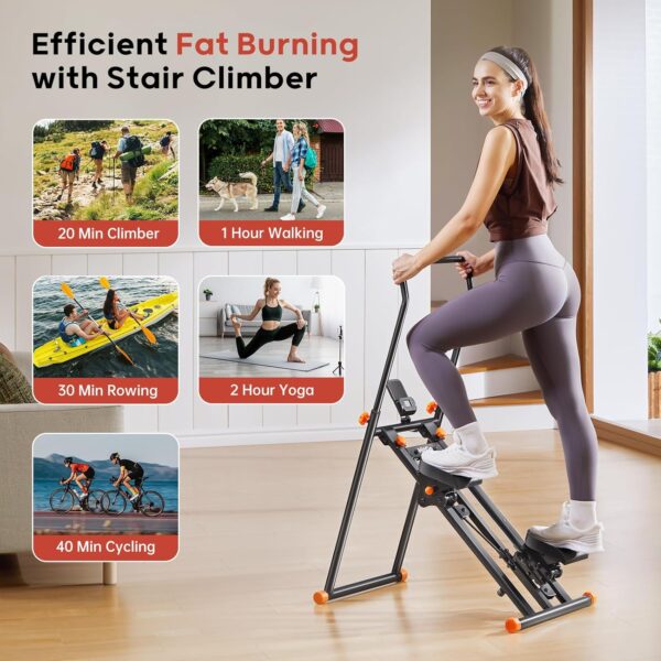 Foldable Stair Stepper Machine - Vertical Stair Climber for Home Gym, Full-Body Cardio Workout Equipment with Adjustable Handlebar & Pedals, Extended Step Range Design - Image 4