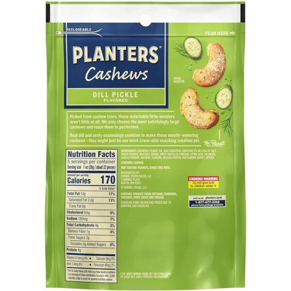 PLANTERS Cashews Dill Pickle - Trail Mix Snack Packs - Snacks with Dill Pickle, Snack Pack, Party Trail Mix, 5 Oz Bag, Pack of 1 - Image 3