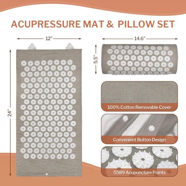 HOMLYNS Heated Acupressure Mats - 3 Heat Levels with 2 Hours Auto Off, Heating Acupuncture Mat Full Body Massage for Pain Relief Pad in Grey - Image 5