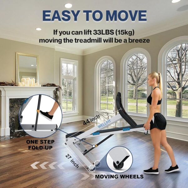 WELLFIT Foldable Heavyduty Treadmills for Home, 4.0HP Treadmill for 400lb+ Weight Capacity 6.5ft+, 95% Assembled, Treadmill with Adjustable Handle, LED Console, 45*18" Large Area, 15 Automatic Incline - Image 4