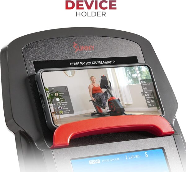 Sunny Health & Fitness Programmable 16 Levels Electro-Magnetic Resistance Recumbent Exercise Bike with 24 Pre-Build Workouts and 300 lbs Weight Capacity, Optional Free SunnyFit App Bluetooth Connect - Image 5
